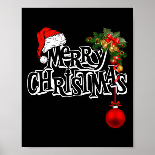 Merry Christmas Lights Santa Hat Xmas Family Men W Poster