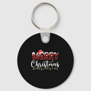 Merry Christmas Lights Snow Red Buffalo Plaid Sant Key Ring
