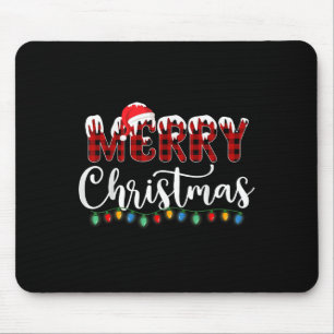 Merry Christmas Lights Snow Red Buffalo Plaid Sant Mouse Pad