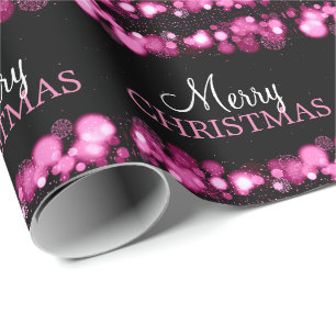 Merry Christmas Lights Snowflakes Sparkles Pink Wrapping Paper