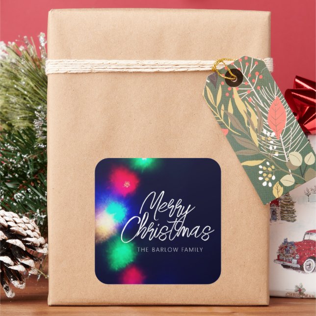Merry Christmas Lights Square Sticker (Holiday)