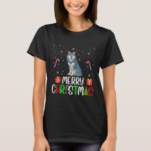 Merry Christmas Lights Wolf Reindeer Hat Xmas Pjs T-Shirt