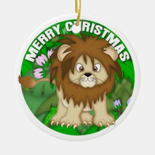 Merry Christmas Lion Ceramic Tree Decoration