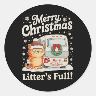 Merry Christmas Litter’s Full Cat Xmas Holiday Classic Round Sticker