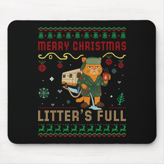 Merry Christmas Litter’s Full Funny Cat Xmas Ugly  Mouse Pad (Front)