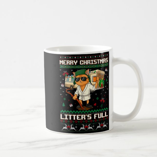 Merry Christmas Litter's Full Funny Cat Ugly Xmas  Coffee Mug (Right)