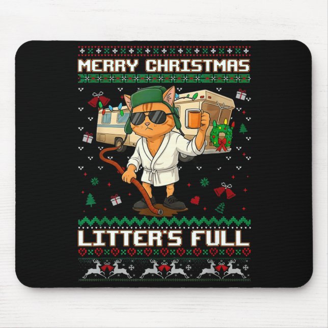 Merry Christmas Litter's Full Funny Cat Ugly Xmas  Mouse Pad (Front)
