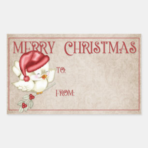 Merry Christmas Little Bird in Red Hat Rectangular Sticker