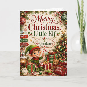 Merry Christmas Little Elf Grandson Card