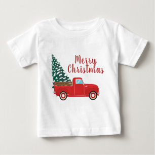 Merry Christmas Little Red Pickup Truck Tree Baby T-Shirt