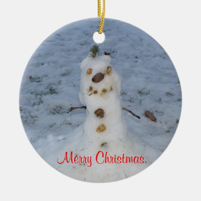 Merry Christmas Little Snowman Year Ceramic Ornament (Front)