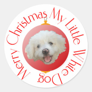 Merry Christmas Little White Dog Classic Round Sticker