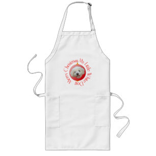 Merry Christmas Little White Dog Long Apron