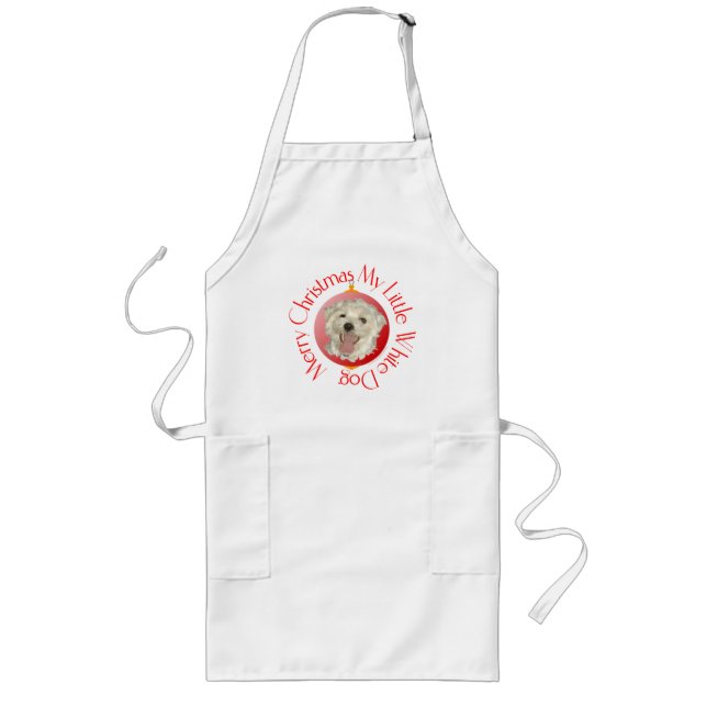 Merry Christmas Little White Dog Long Apron (Front)