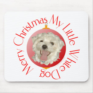 Merry Christmas Little White Dog Mouse Pad