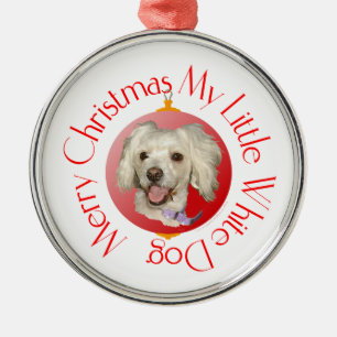 Merry Christmas Little White Dog Poodle / Bichon Metal Tree Decoration