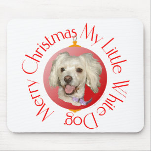 Merry Christmas Little White Dog Poodle / Bichon Mouse Pad
