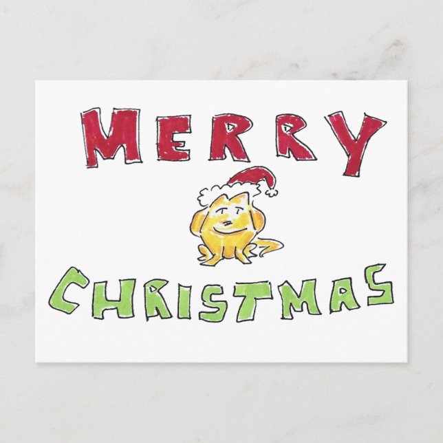 Merry Christmas Little Yellow Lab Puppy Cartoon Holiday Postcard (Front)
