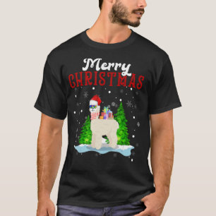 Merry Christmas Llama Santa Hat Tree Lights Llama T-Shirt