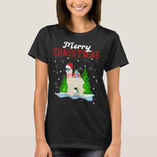 Merry Christmas Llama Santa Hat Tree Lights Llama T-Shirt