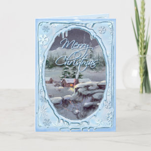 MERRY CHRISTMAS LOG CABIN by SHARON SHARPE Holiday Card