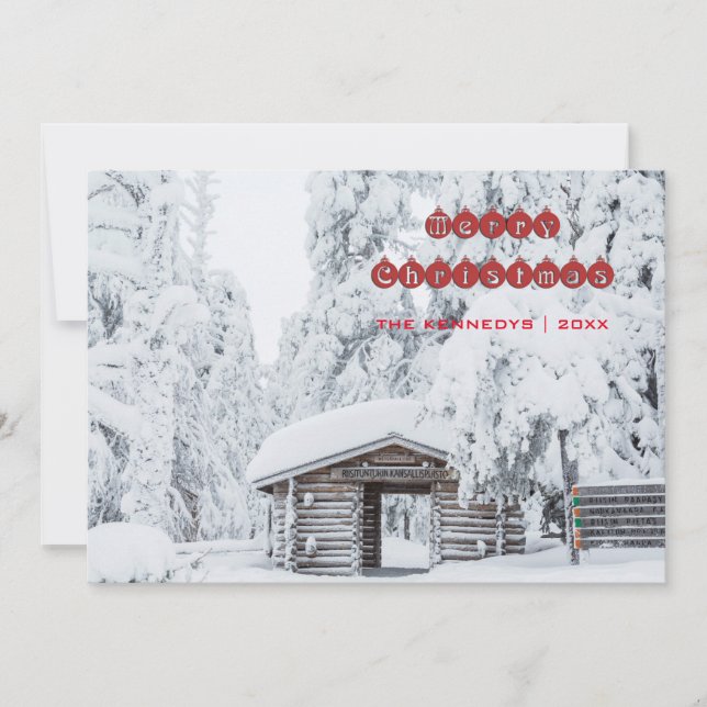 Merry Christmas - Log Cabin Entrance in Finland Holiday Card (Front)