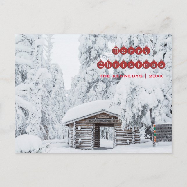 Merry Christmas - Log Cabin Entrance in Finland Holiday Postcard (Front)