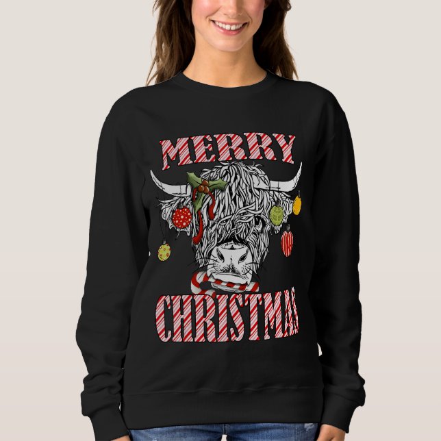 Merry Christmas Longhorn Cow Candycane Xmas Holida Sweatshirt (Front)