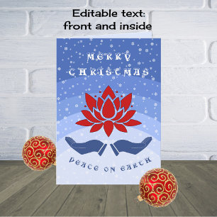 Merry Christmas lotus flower peaceful blue Holiday Card