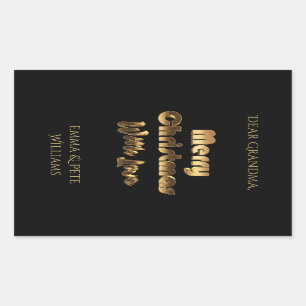 Merry Christmas Love Elegant Black Gold Typography Rectangular Sticker