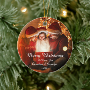 Merry Christmas Love Grandma Grandpa Photo Ceramic Ornament