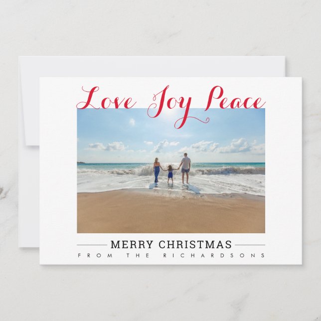 Merry Christmas Love Joy Peace Typography Photo Holiday Card (Front)