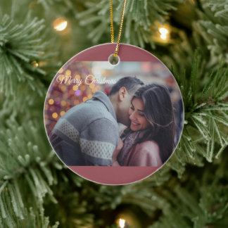 Merry Christmas Love Romantic Couple Photo Ceramic Ornament