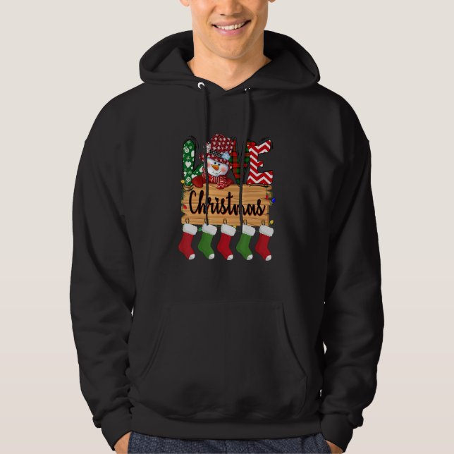 Merry Christmas Love  Snowman Buffalo Red Plaid So Hoodie (Front)