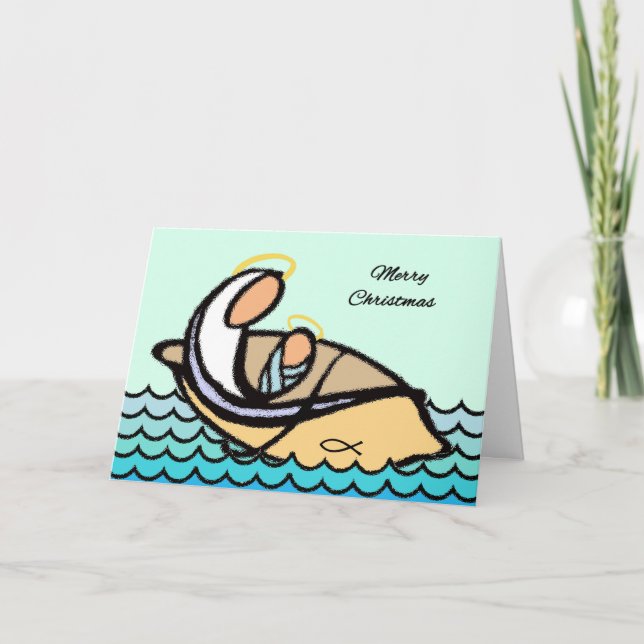 Merry Christmas, Madonna and Child in a Boat Holiday Card (Front)