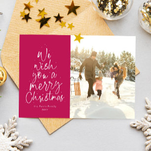 Merry Christmas magenta pink fun family photo Holiday Card