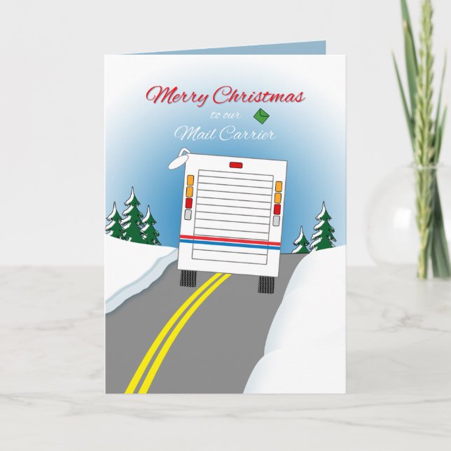 Merry Christmas Mailtruck for Mail Carrier Holiday Card (Front)