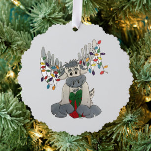 Merry Christmas Maine Moose Holiday Lights Tree Decoration Card