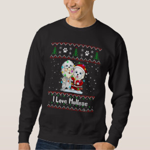 Merry Christmas Maltese Reindeer Elf Santa Hat Fai Sweatshirt