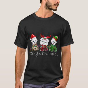 Merry Christmas Maltese Reindeer Elf Santa Hat Fai T-Shirt