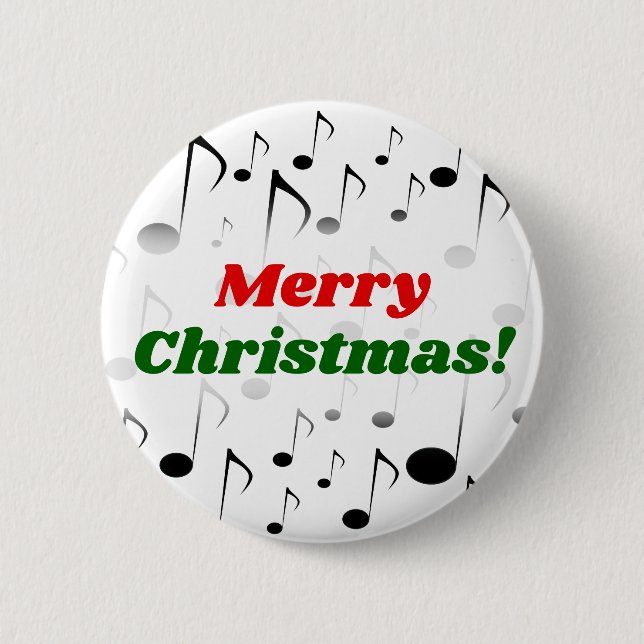"Merry Christmas!" + Many Musical Notes Pattern 6 Cm Round Badge (Front)