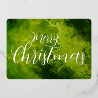 Merry Christmas Marbled Grunge Texture Foil Holiday Card