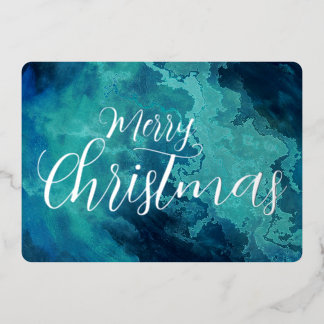 Merry Christmas Marbled Grunge Texture Foil Holiday Card