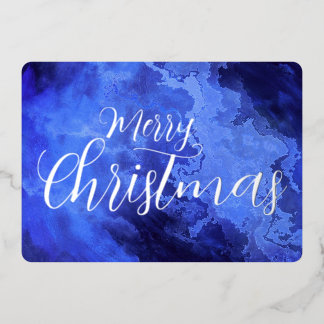 Merry Christmas Marbled Grunge Texture Foil Holiday Card