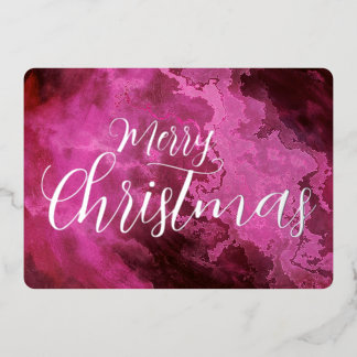 Merry Christmas Marbled Grunge Texture Foil Holiday Card