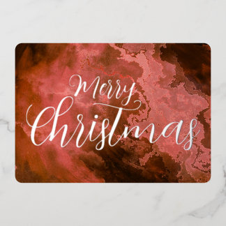 Merry Christmas Marbled Grunge Texture Foil Holiday Card