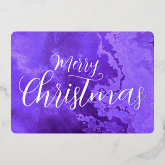 Merry Christmas Marbled Grunge Texture Foil Holiday Card