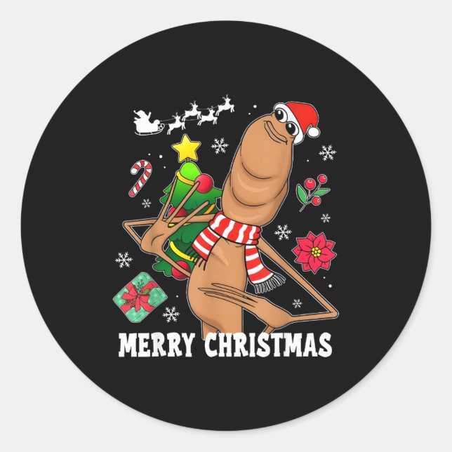 Merry Christmas Marcus The Worm Funny Unhinged Mem Classic Round Sticker (Front)