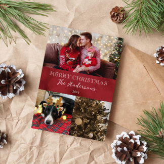 Merry Christmas Maroon Winter Snow  Holiday Card