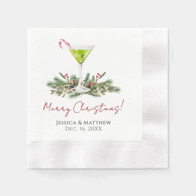 Merry Christmas Martini Cocktail Party Custom Napkin (Front)